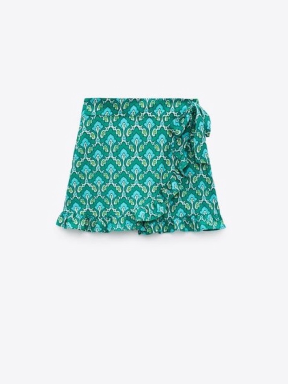 Zara Teal Printed Wrap Mini Skirt with Ruffle
